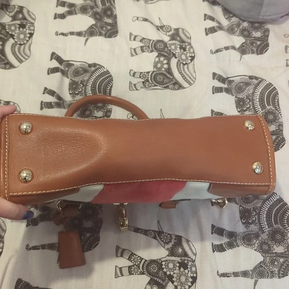 Michael Kors Hamilton Mono Red Stripe Canvas Leather Tote Large Lock Chain - Picture 8 of 10